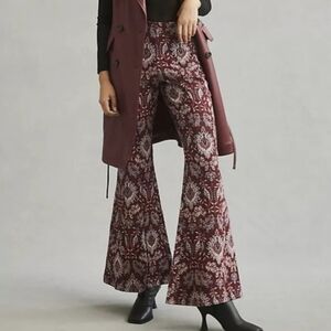 Anthropologie Burgundy Patterned Trousers